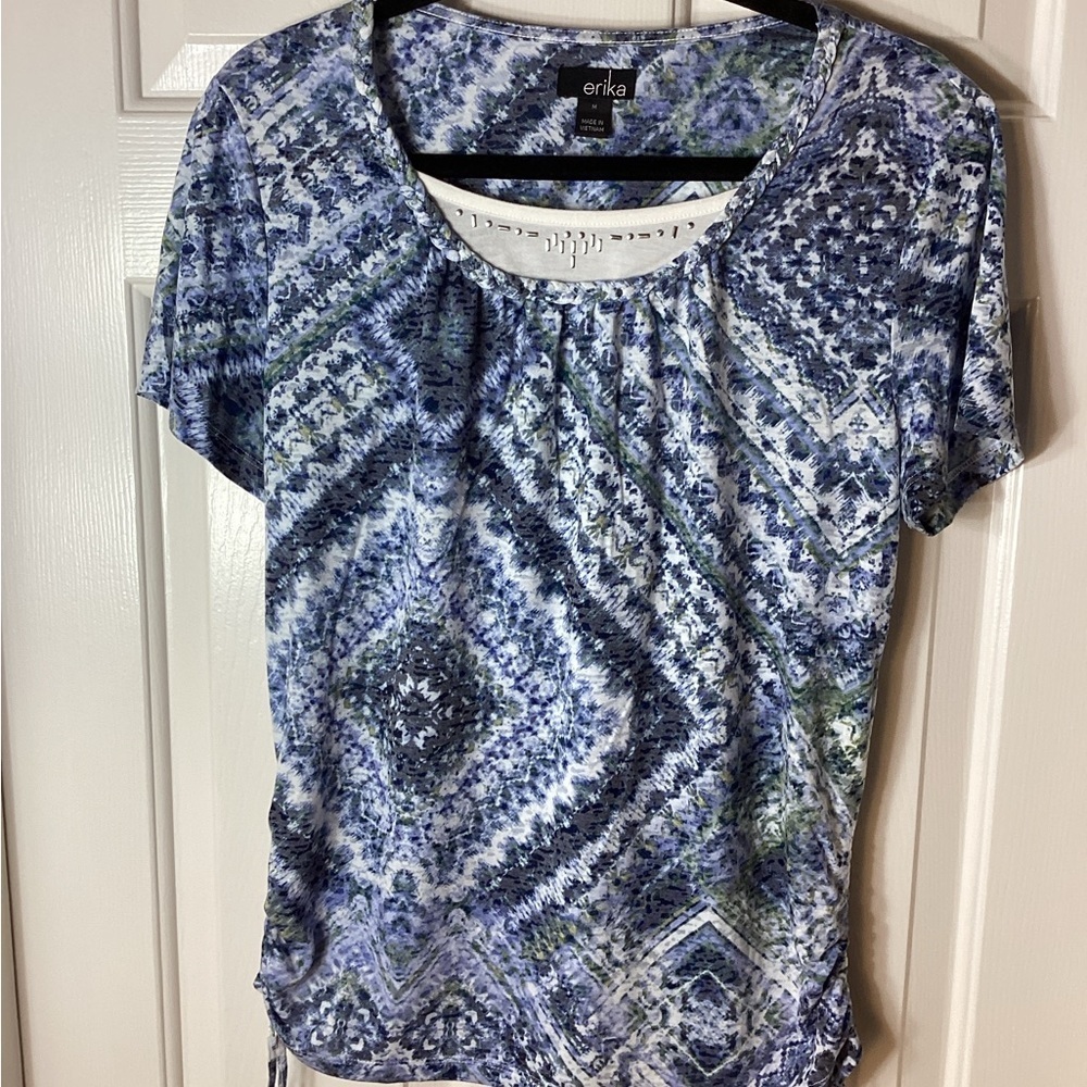 Erika Blue Patterned Women's Top Sz M